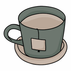 green cup of tea doodle style hand drawn