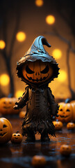 Miniature Halloween cartoon toy, minimalistic art, spooky, Halloween special art Generative AI