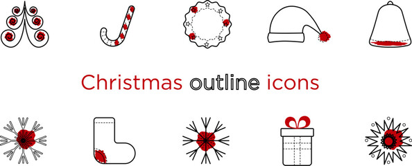 Set of Christmas icons for design, vector outline icons.