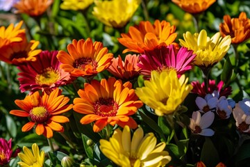 Colorful flowers blooming in the garden on a sunny day.