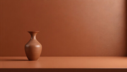minimalist terracotta background monochrome empty table with cooper vase wall scene mockup product for showcase promotion background - obrazy, fototapety, plakaty