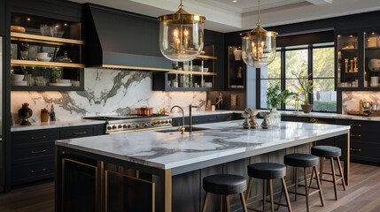 Beautiful kitchen interior with marble features 