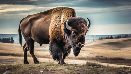 american bison in the prairie generative ai