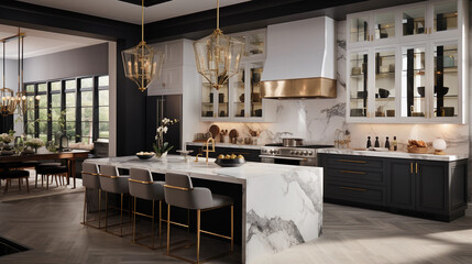 Beautiful kitchen interior with marble features 
