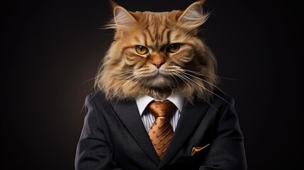 Cat boss businessman journalist politician waering tie jacket suit wallpaper background
