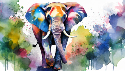 watercolor colorful elephant painting realistic wild animal illustration created with generative ai technology