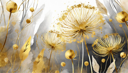 luxury floral oil painting gold dandelion on white background generative ai