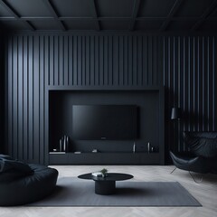 Modern dark interior design. Generative AI.
