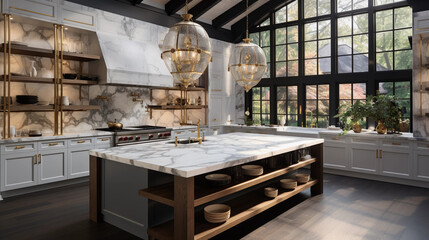 Beautiful kitchen interior with marble features 