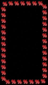 Vertical video red neon percent symbols frame animation in a seamless loop