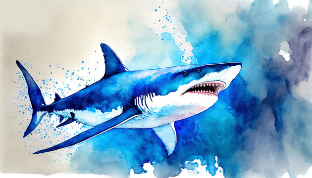 image of a watercolor drawing of a shark generative ai