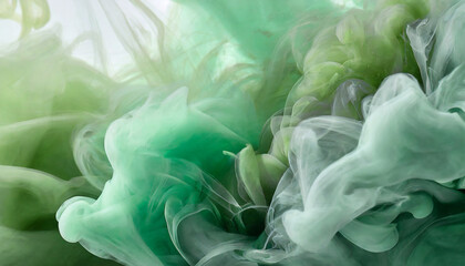 flowing liquid sage green smoke drops of pastel paint in water trendy fluid banner modern macro...