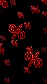 Vertical video red neon percent symbol discount animation in a seamless loop