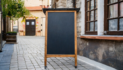 signboard on the street empty menu board stand restaurant sidewalk chalkboard sign board freestanding generative ai