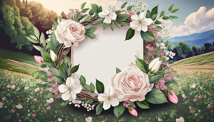 wedding card template with beautiful floral wreath