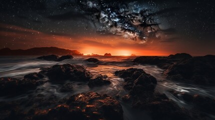 Naklejka premium Beautiful evening nature light sky sunset sunrise photography image AI generated art