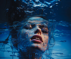 Underwater portrait of a beautiful young beautiful girl close up. Water, swimming, rest and beauty.