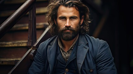 Obraz premium Portrait of handsome man. Man portrait illustration. Generative AI