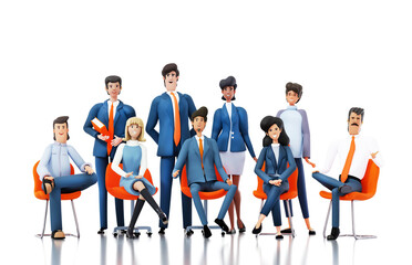 Successful business team are posing for corporate shoot in office. 3D rendering illustration