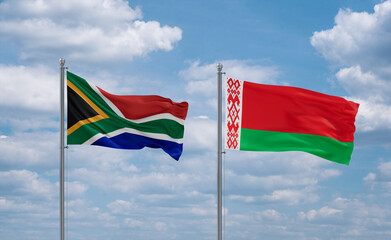 Belarus and South Africa flags, country relationship concept