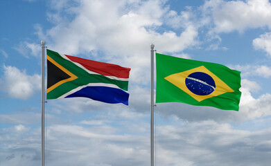 South Africa and Brazil flags, country relationship concept