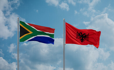 South Africa and Albania national flags, country relationship concept