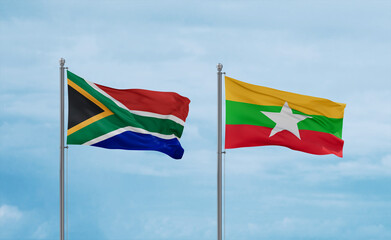 Myanmar and South Africa flags, country relationship concept