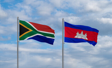 Cambodia and South Africa flags, country relationship concept