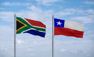Chile and South Africa flags, country relationship concept