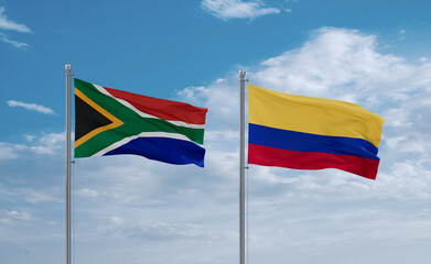 Colombia and South Africa flags, country relationship concept
