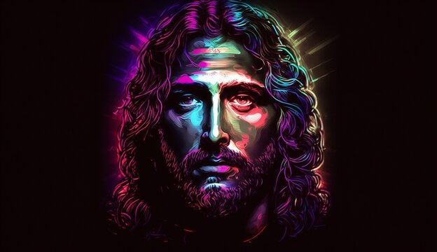 Led Jesus head neon lights church cross wallpaper image AI generated art