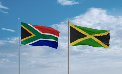 Jamaica and South Africa flags, country relationship concept