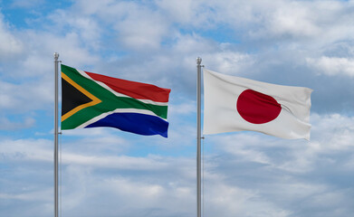 Japan and South Africa flags, country relationship concept