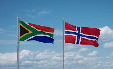 Norway and South Africa flags, country relationship concept