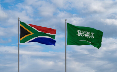 South Africa and Saudi Arabia flags, country relationship concepts