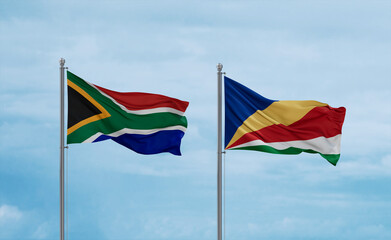 Seychelles and South Africa flags, country relationship concept