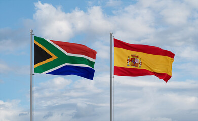 Spain and South Africa flags, country relationship concept