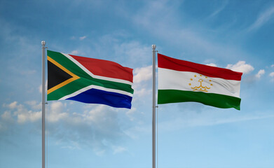 Tajikistan and South Africa flags, country relationship concept