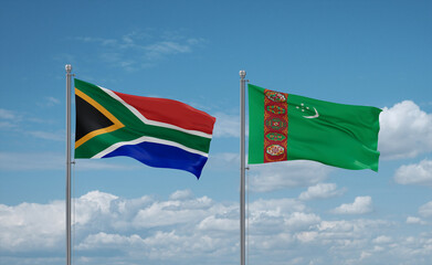 Turkmenistan and South Africa flags, country relationship concept