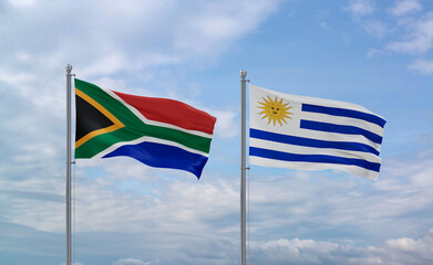 Uruguay and South Africa flags, country relationship concept