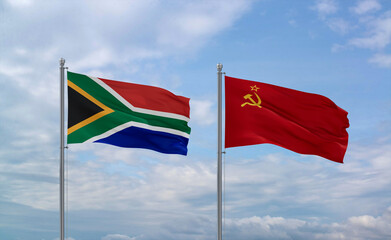 Soviet Union and South Africa flags, country relationship concept
