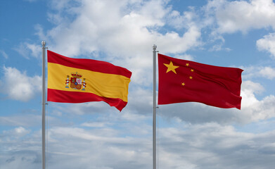 China and Spain flags, country relationship concept