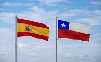 Chile and Spain flags, country relationship concept