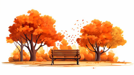 autumn scene with bench and trees