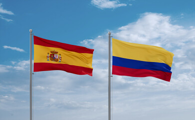 Colombia and Spain flags, country relationship concept