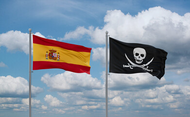 Pirate and Spain flags, country relationship concept