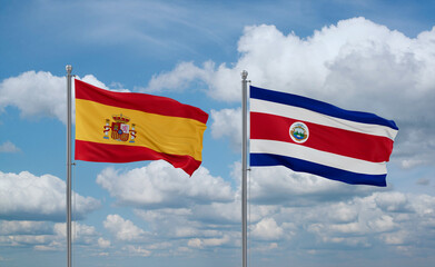 Costa Rico and Spain flags, country relationship concept