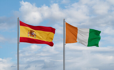 Ivory Coast and Spain flags, country relationship concept