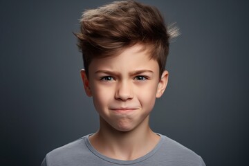 boy squinting his eyes and face in the studio angry - obrazy, fototapety, plakaty