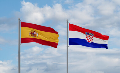 Croatia and Spain flags, country relationship concept
